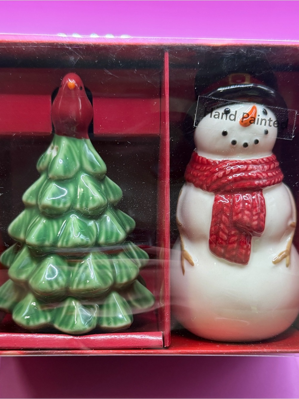Green Tree & White Snowman Salt & Pepper Shaker Set